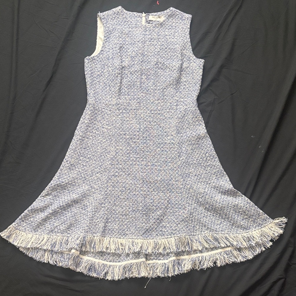 MM Lafleur Textured Blue Midi Dress with Fringe